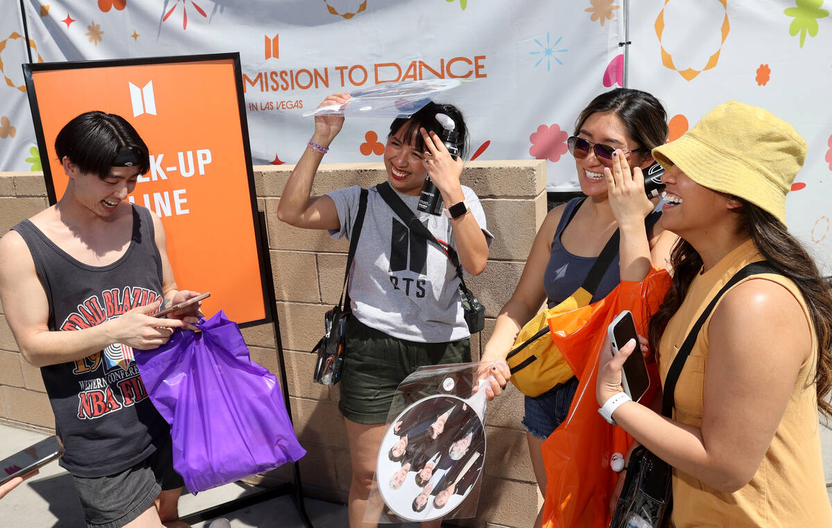 BTS fans, from left, Austin Marl, 30, Charmaine Marl, 27, Judy Kang, 27, and Michelle Padua, 27 ...