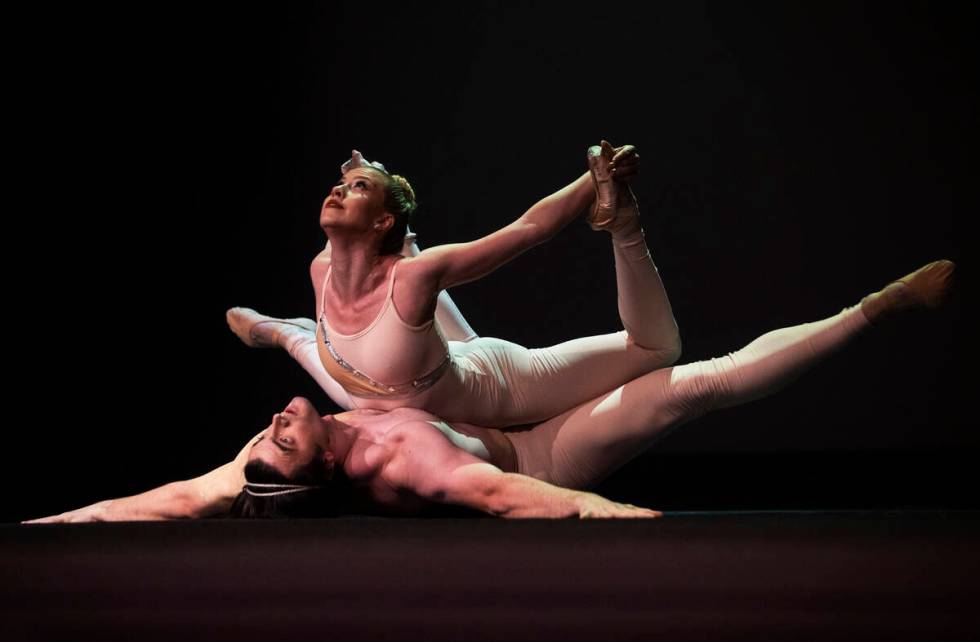 Nevada Ballet Theatre dancers Steven Goforth, bottom, and Brooke Lyness perform during NBT&#x20 ...
