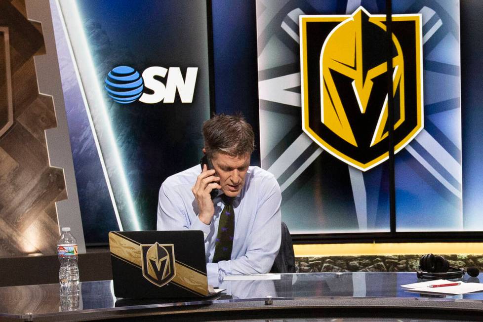 This Aug. 16, 2020, file photo shows Vegas Golden Knights pregame show host Daren Millard in La ...