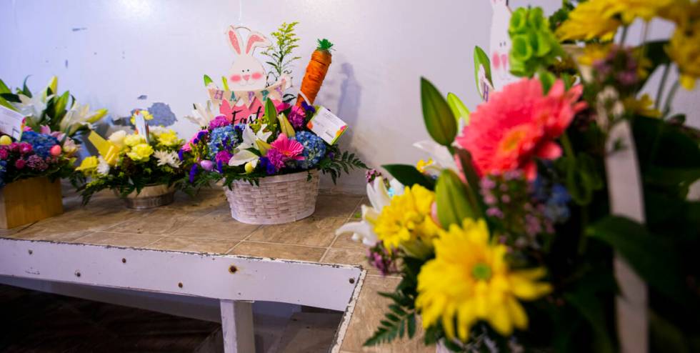 Prepared Easter displays sit in a refrigerated room at DiBella Flowers and Gifts on Tuesday, Ap ...