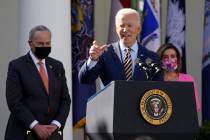President Joe Biden speaks about the American Rescue Plan, a coronavirus relief package, in the ...