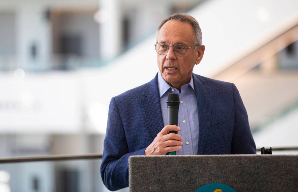 Clark County Commissioner Chairman Jim Gibson speaks during a preview of an upcoming job fair a ...