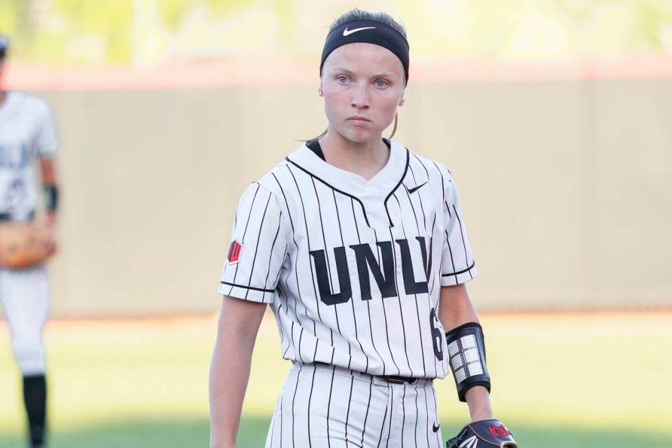 Senior Jenny Bressler looks for a sign from her catcher during UNLV's game against San Diego St ...