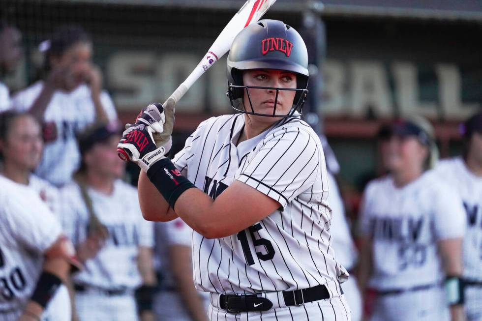 Fifth-year senior Mia Trejo steps up to the plate for UNLV during a game against San Diego Stat ...