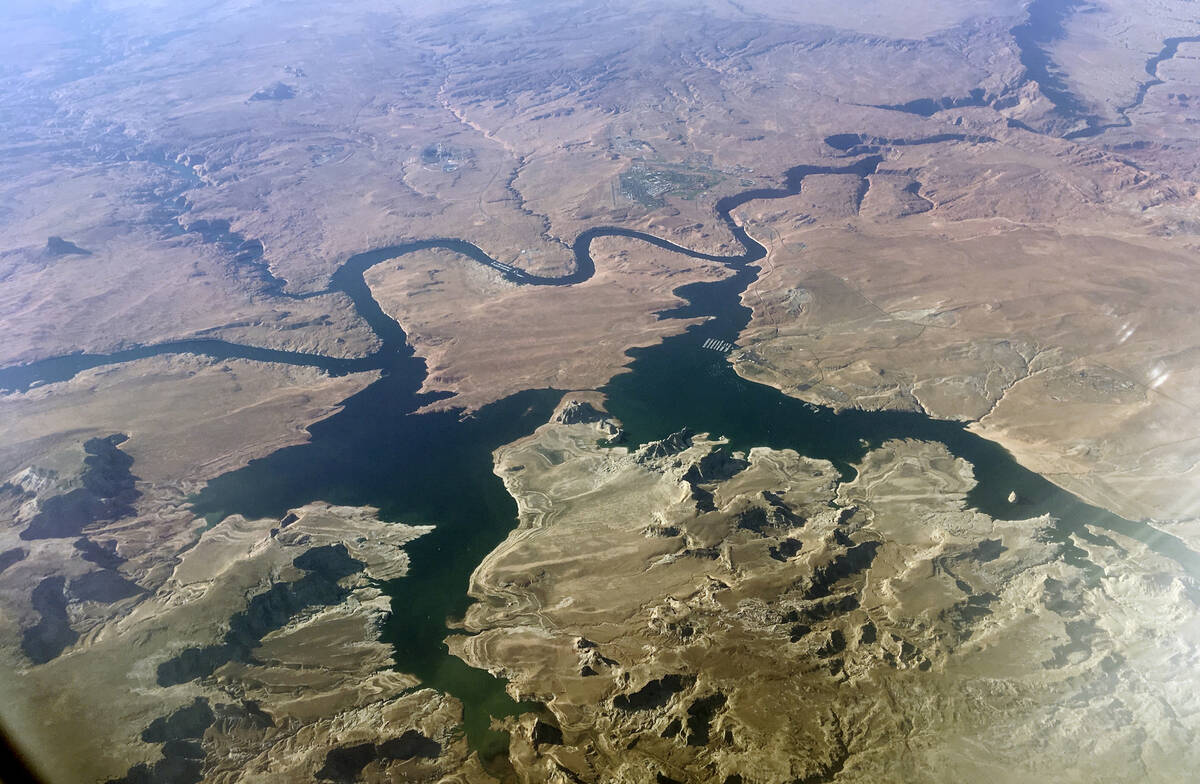 An aerial view of Lake Powell on the Colorado River along the Arizona-Utah border on Sept. 11, ...