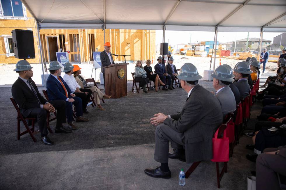 Governor Steve Sisolak speaks during a ceremony to formally launch the “Home Means Nevad ...