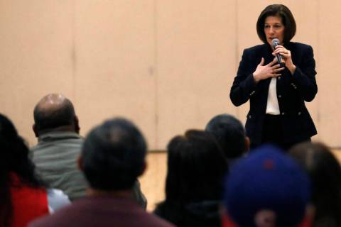 U.S. Senator, D-Nev, Catherine Cortez Masto speaks to a large crowd about about immigration rig ...