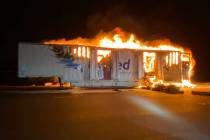 A vehicle fire closed all lanes of Interstate 11 in Boulder City on Friday, April 15, 2022. (Ne ...