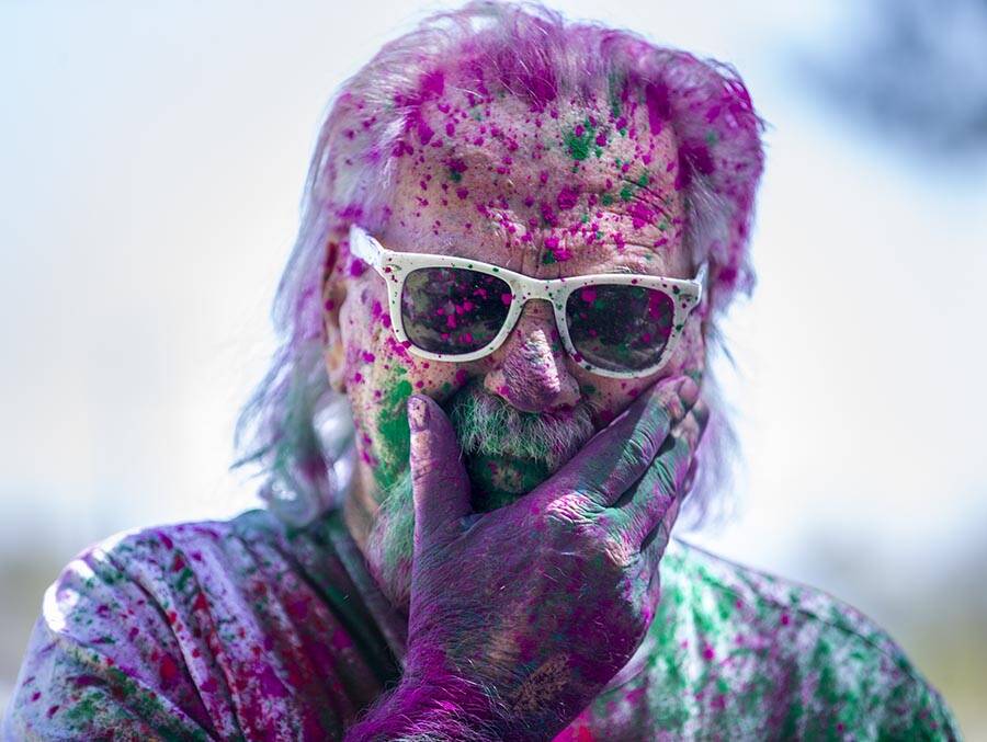 Larry Turner of Yuma, Arizona, has been doused with colors while napping by friends and family ...