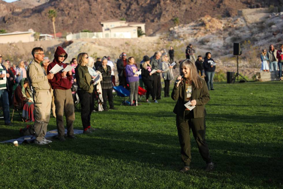 Linda Nation sings along with the crowd for the 33rd annual Easter Sunrise Celebration at Hemen ...