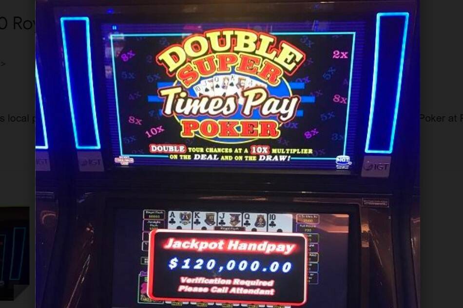 A Las Vegas local hit a $120k royal flush on April 18, 2022, at Palace Station. (Photo courtesy ...