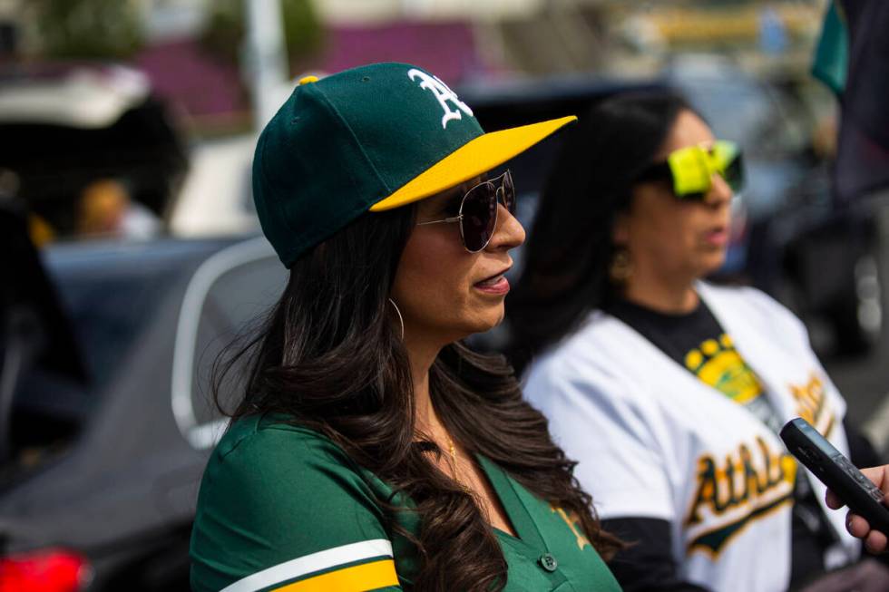 Oakland Athletics fan Angela Pacheco talks about the team before the opening night game against ...