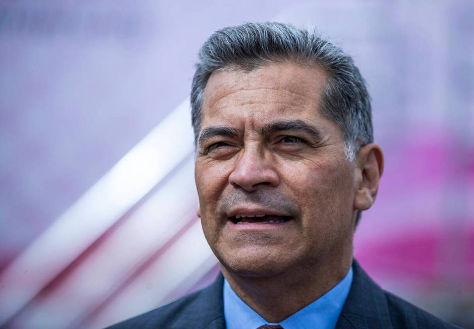 HHS Secretary Xavier Becerra speaks outside one of the Nevada Health Centers at Martin Luther K ...