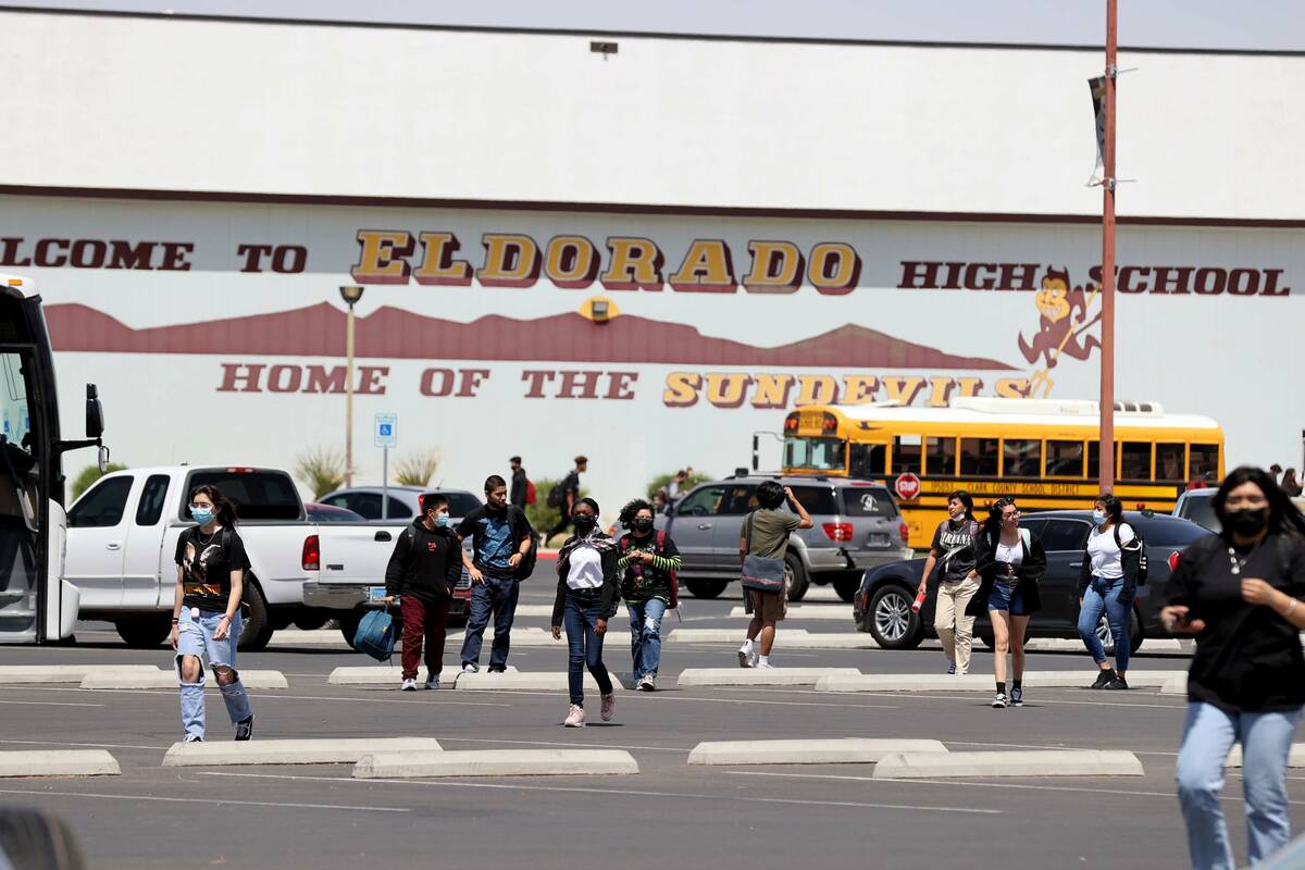 Eldorado High School students during dismissal at the Las Vegas school Tuesday, April 19, 2022. ...