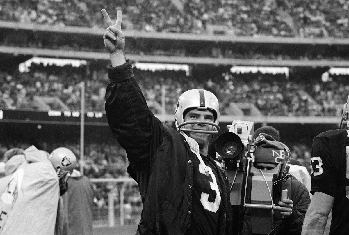 Daryle Lamonica, Oakland Raiders' quarterback, gives the victory sign after his team beat the K ...
