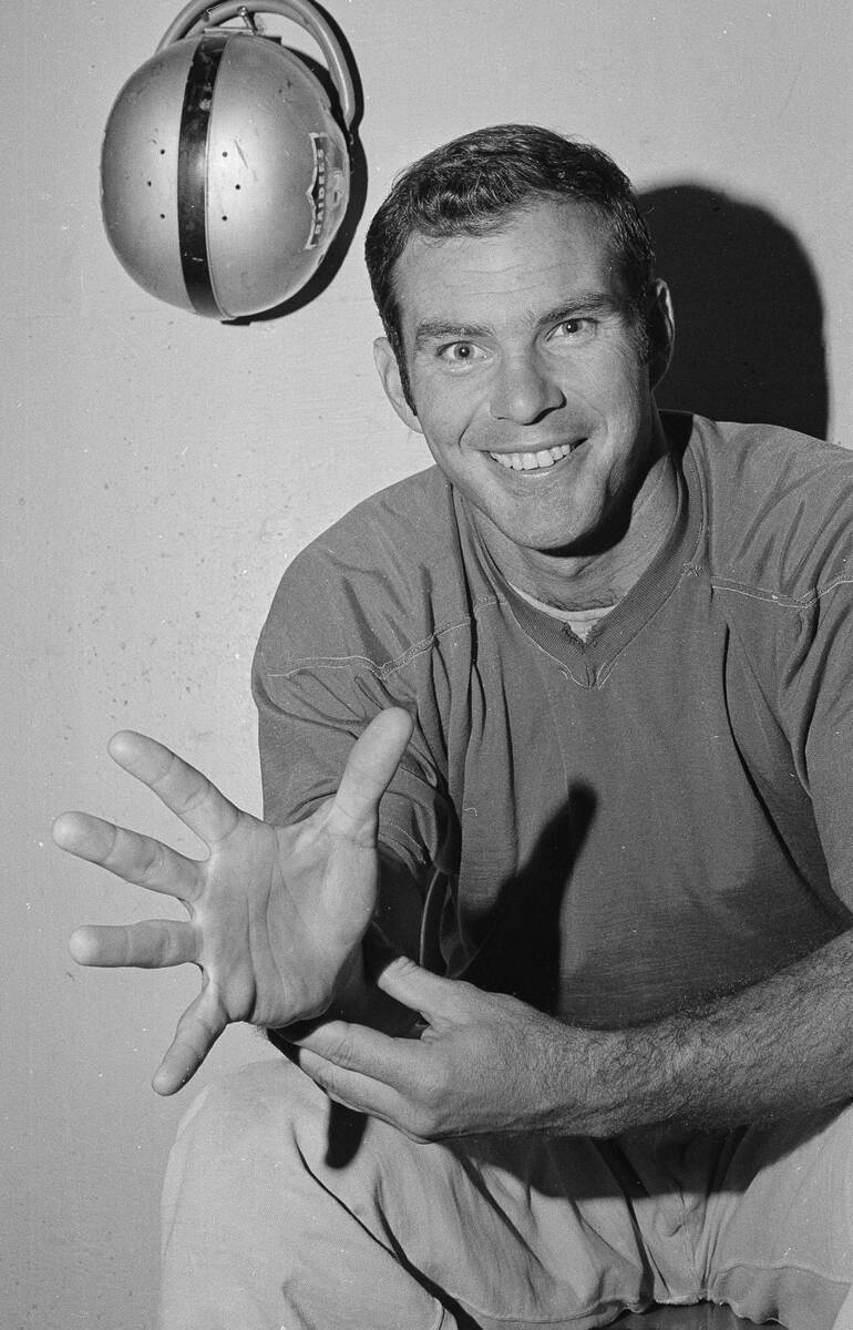The Oakland Raiders star quarterback Daryle Lamonica flexes the fingers of his skilled right ha ...
