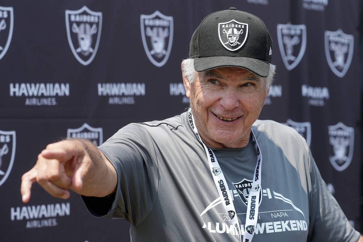 Former NFL football player Daryle Lamonica speaks at a news conference as part of Oakland Raide ...