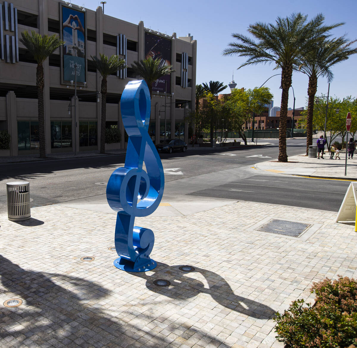 A steel treble clef is pictured after the dedication of the "Larger Than Life" public ...