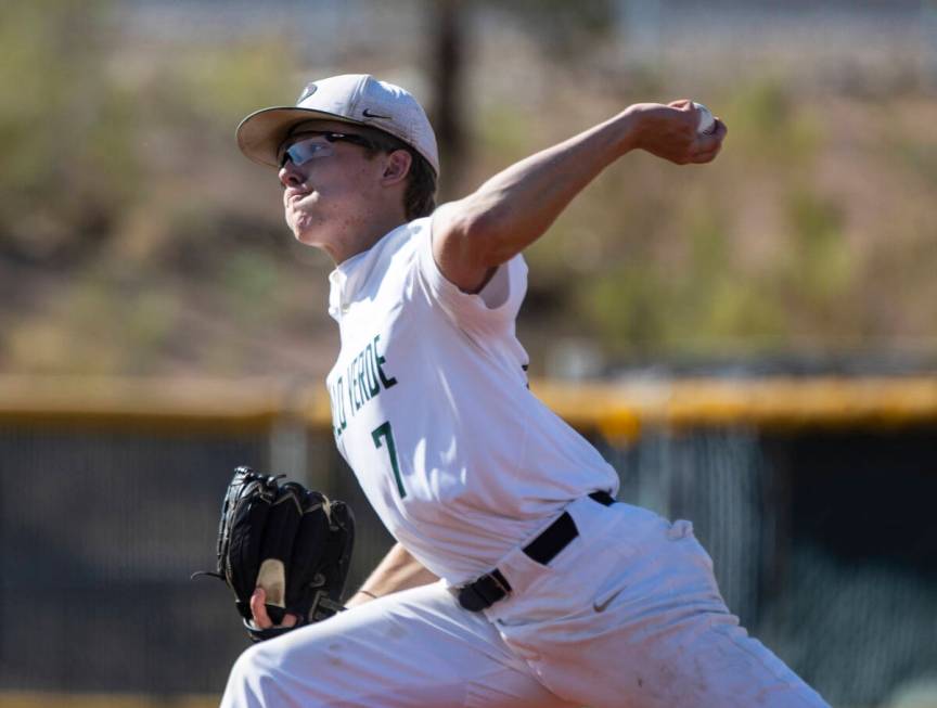 Palo High’s pitcher Kaiden Smaka (7) delivers against Coronado High during the third inn ...