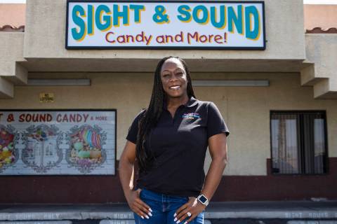 Sight and Sound Candy and more store owner Leslee Thomas poses for a photo on Monday, April 25, ...