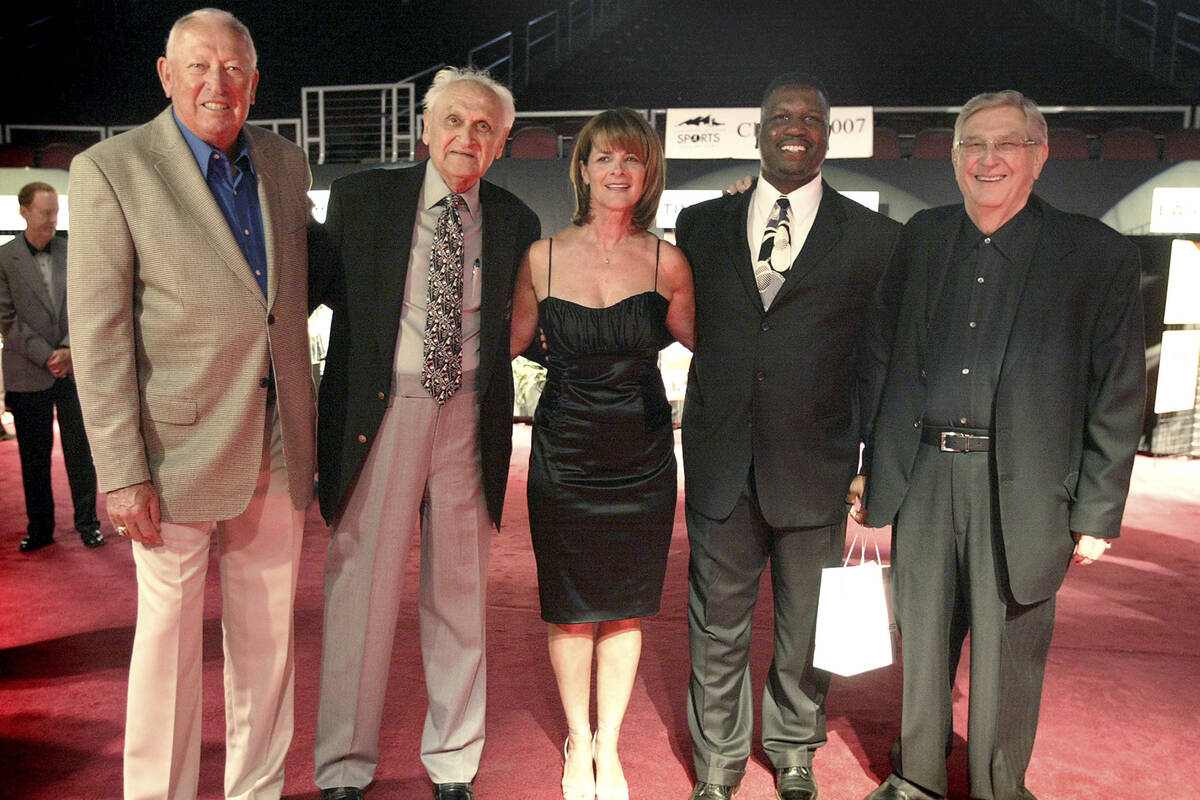 The 2007 Southern Nevada Sports Hall of Fame inductees poses for the media at the Orleans arena ...