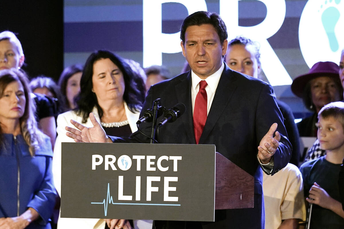 Florida Gov. Ron DeSantis speaks to supporters before signing a 15-week abortion ban into law T ...