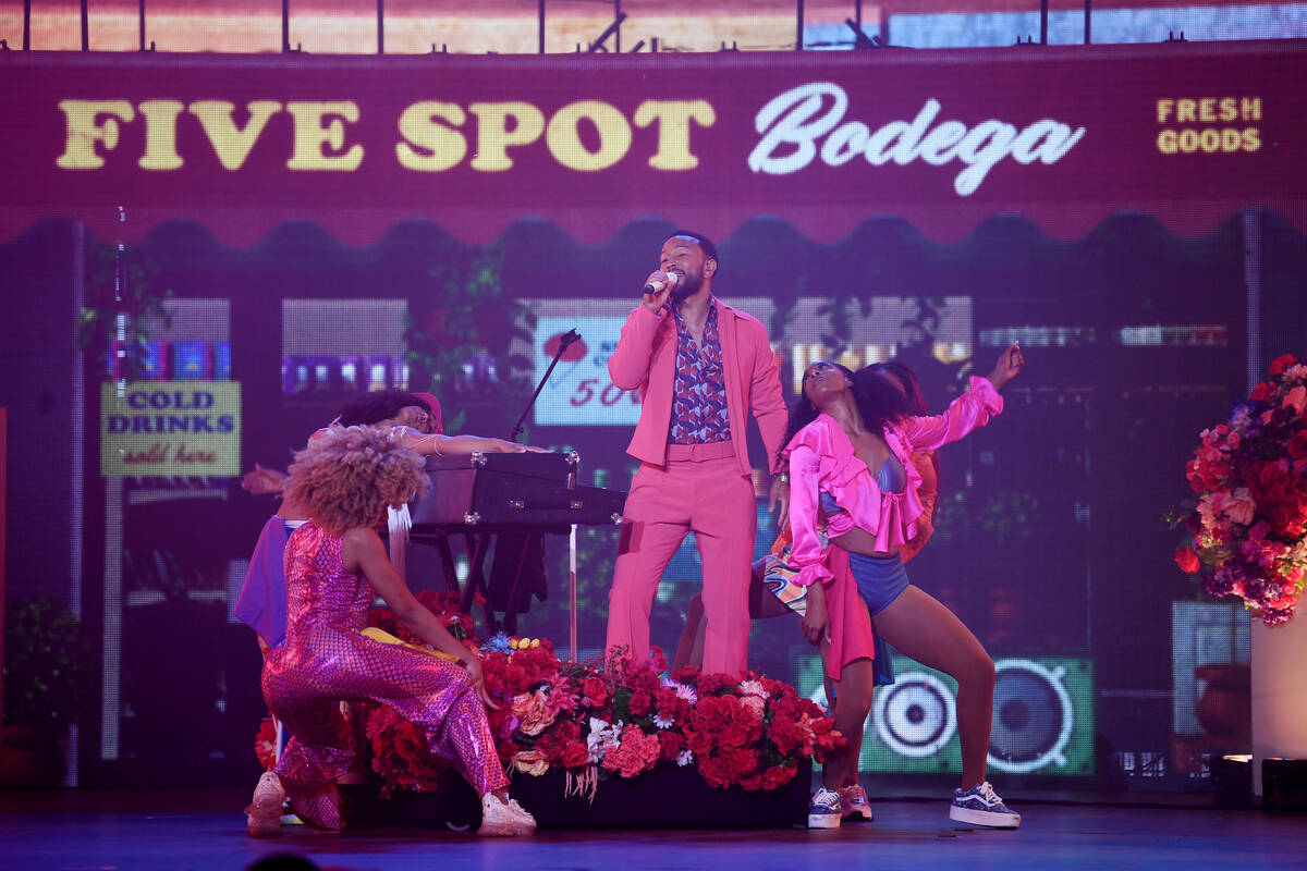 LAS VEGAS, NEVADA - APRIL 22: John Legend performs during the opening night of his residency &q ...