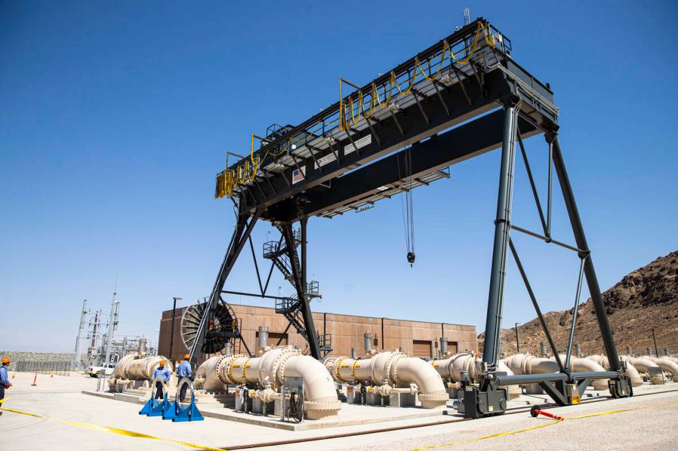 A gantry crane is moved as Southern Nevada Water Authority maintenance mechanics prepare to rem ...