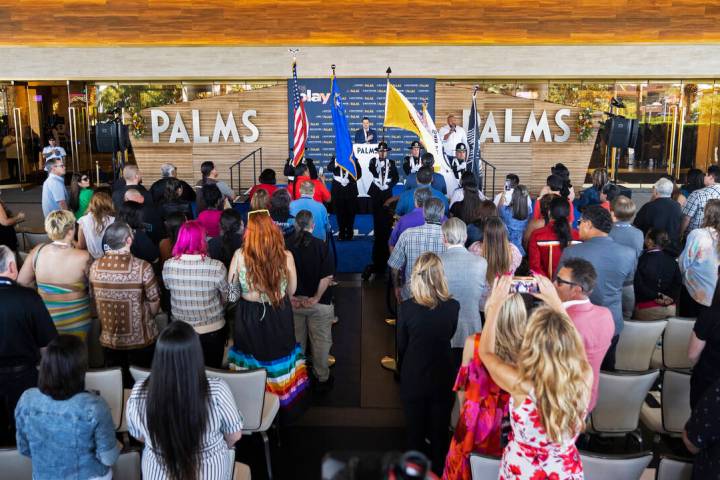 People walk into the Palms for the first time during the reopening on Wednesday, April 27, 2022 ...