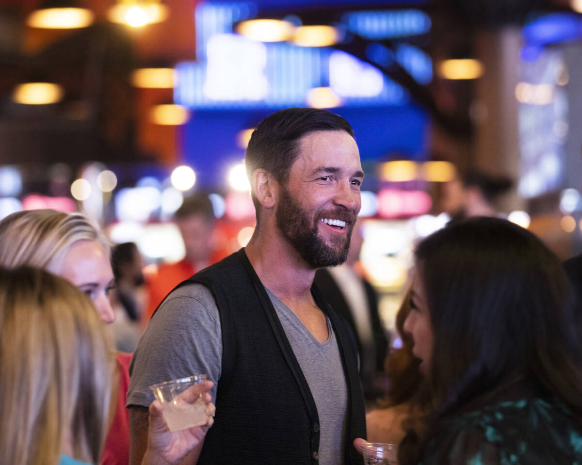 Former Golden Knights player Deryk Engelland socializes during the reopening party at the Palms ...