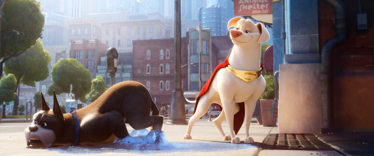 Kevin Hart is Ace, left, and Dwayne Johnson is Krypto in Warner Bros. Pictures’ animated acti ...