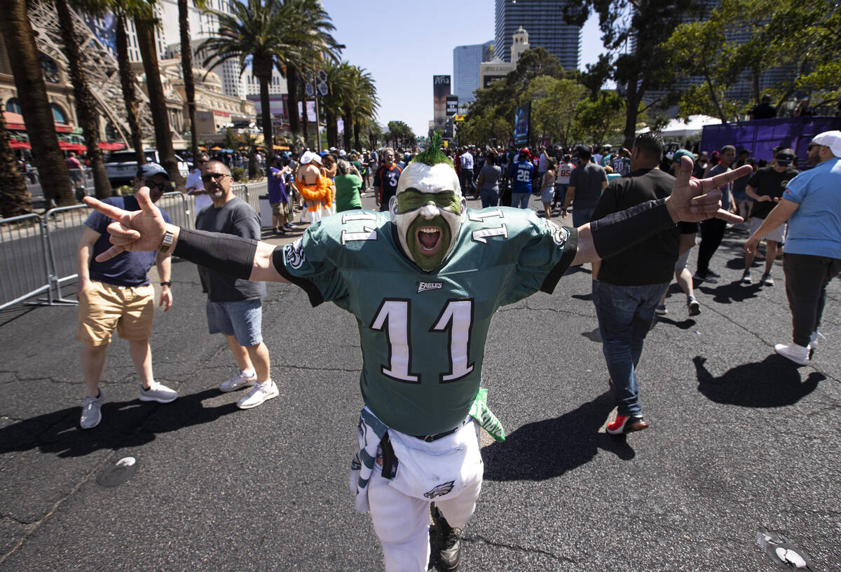 Jamie Pagliei, "The Philly Sports Guy," reacts for the camera while walking on Las Ve ...