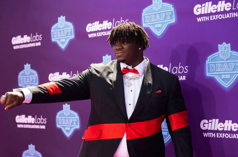 Georgia offensive tackle Jordan Davis at the NFL Red Carpet Stage on Thursday, April 28, 2022, ...