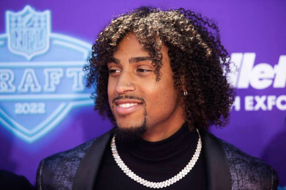 Washington cornerback Kyler Gordon at the NFL Red Carpet Stage on Thursday, April 28, 2022, at ...