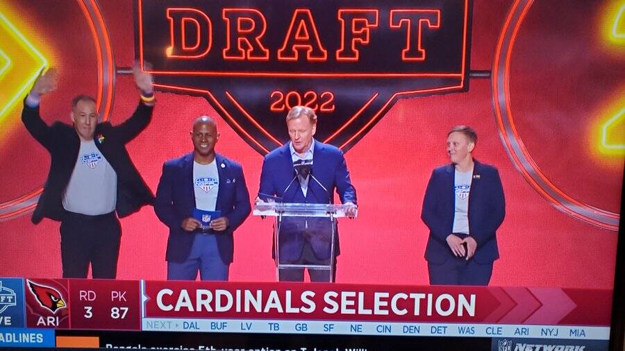 A Twitter screen shot of NFL Commissioner Roger Goodell introducing members of the National Gay ...