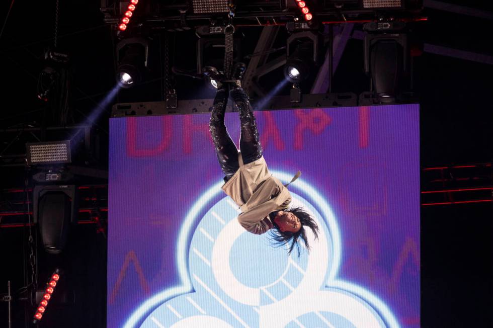 Criss Angel performs during the second day of the NFL Draft event in Las Vegas, Friday, April 2 ...