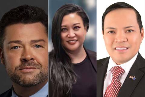 Jon S. Petrick, left, Rachel Agatep Puaina and Ron Q. Quilang, Republican candidates for Assemb ...