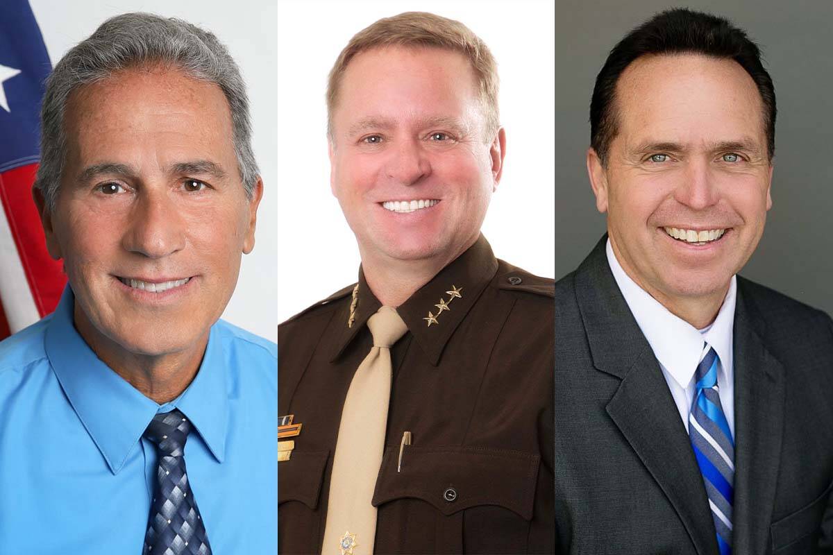 Stan Hyt, left, Kevin McMahill and Tom Roberts, candidates for Clark County sheriff in the 2022 ...