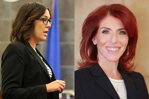 Dena Rinetti, left, and Amy Wilson, candidates for Las Vegas Justice Court Department 7 in the ...
