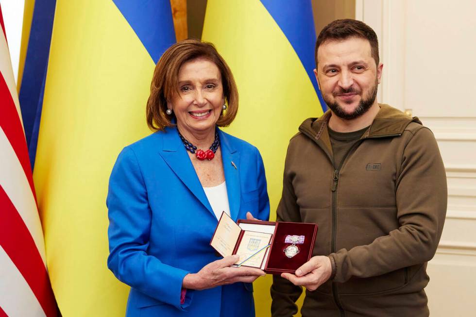 In this image released by the Ukrainian Presidential Press Office on Sunday, May 1, 2022, Ukrai ...