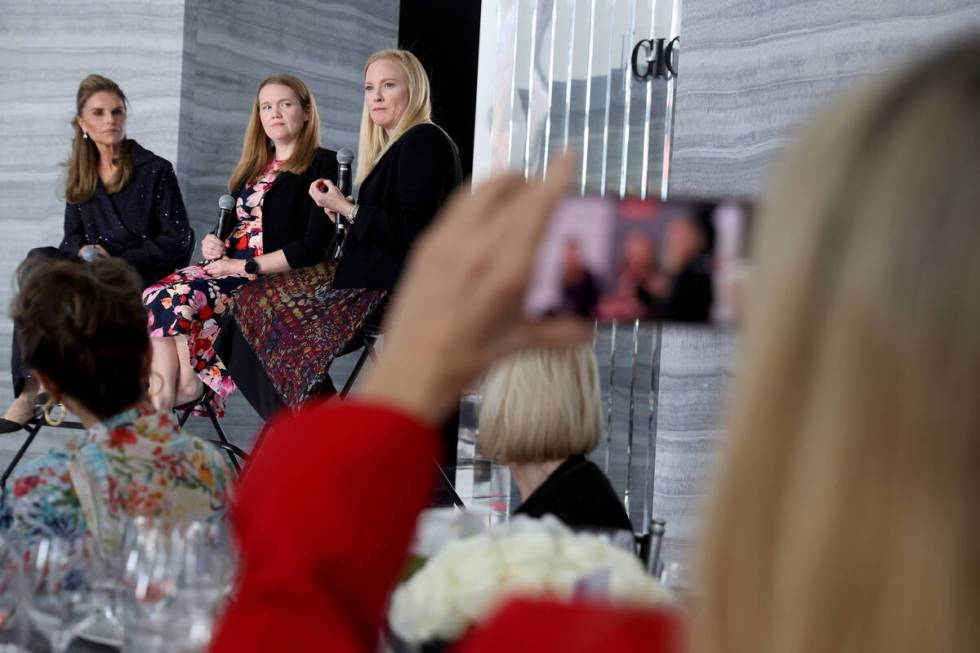 Maria Shriver, left, with doctors Jessica Caldwell, director of the Women’s Alzheimer&#x ...