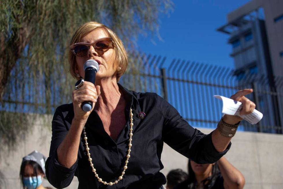 Rep. Susie Lee, D-Nev., speaks during a rally in support of abortion rights outside Lloyd D. Ge ...
