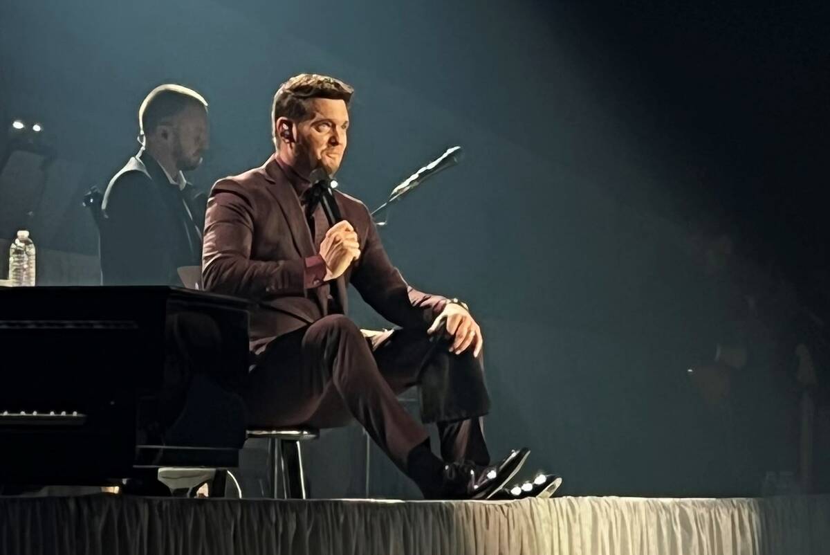 Michael Bublé is shown on opening night at the Theatre at Resorts World Las Vegas on Wednesday ...