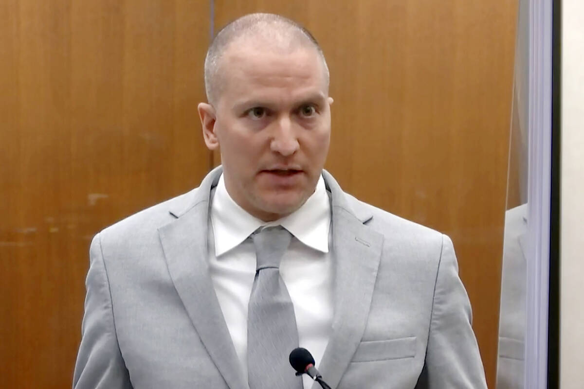 FILE - Former Minneapolis police officer Derek Chauvin addresses the court as Hennepin County J ...