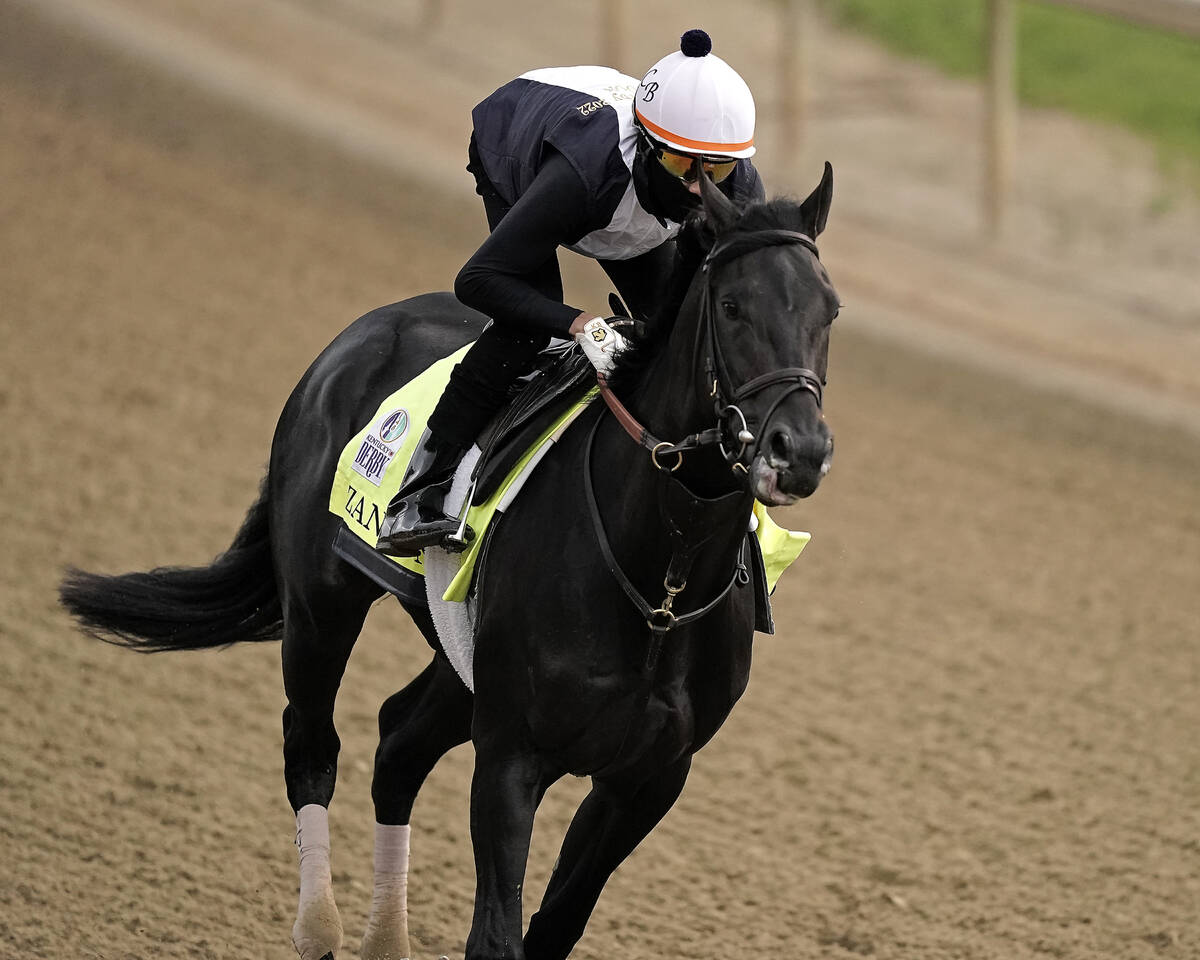 Kentucky Derby entrant Zandon works out at Churchill Downs Wednesday, May 4, 2022, in Louisvill ...