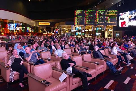 A look at the sports book at Caesars Palace, where between 250-300 people turned out to watch t ...