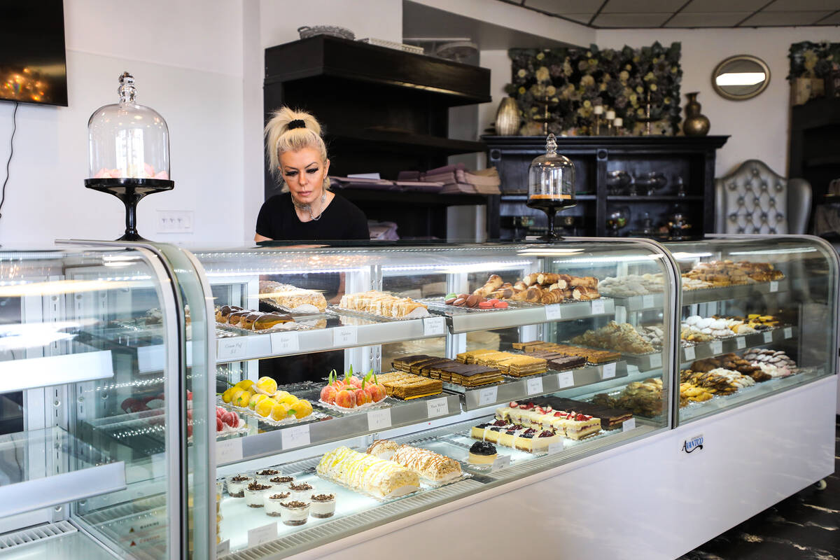Owner Asmik Yetaryan shelves a tray of pastries at Van Bakery in Las Vegas, in Las Vegas, Thurs ...