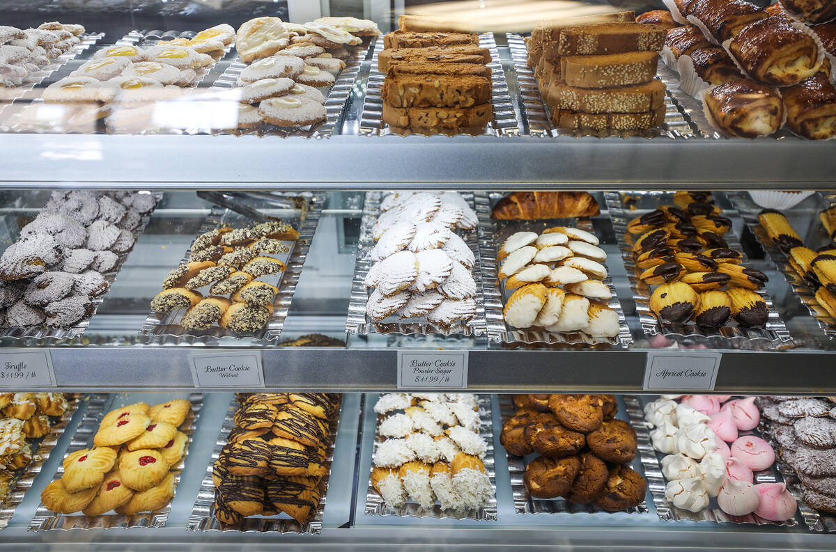 Pastries in a case at Van Bakery in Las Vegas, in Las Vegas, Thursday, April 14, 2022. The groc ...
