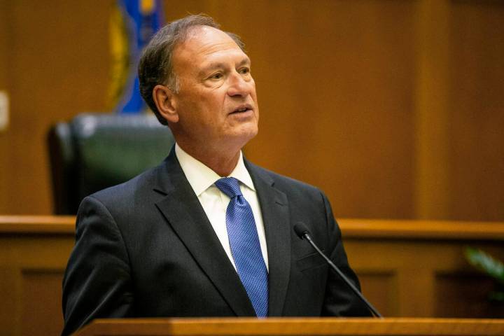 Supreme Court Justice Samuel Alito addresses the audience during the "The Emergency Docket" lec ...