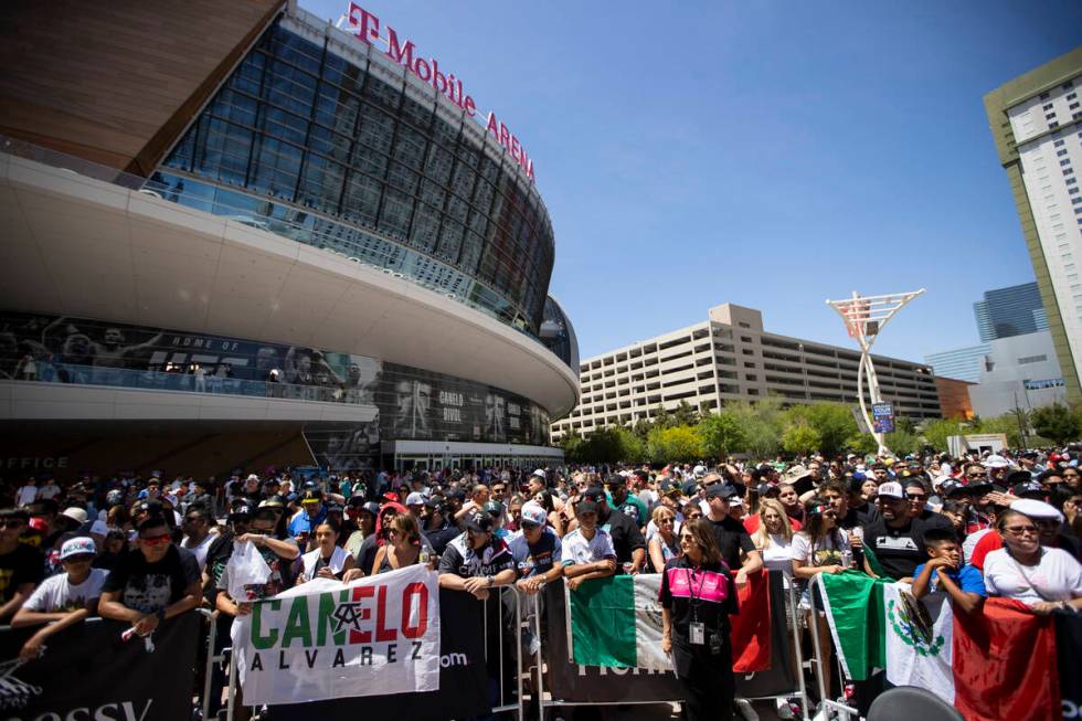 Fans attend a ceremonial weigh-in for Saul “Canelo” Alvarez and Dmitry Bivol at T ...
